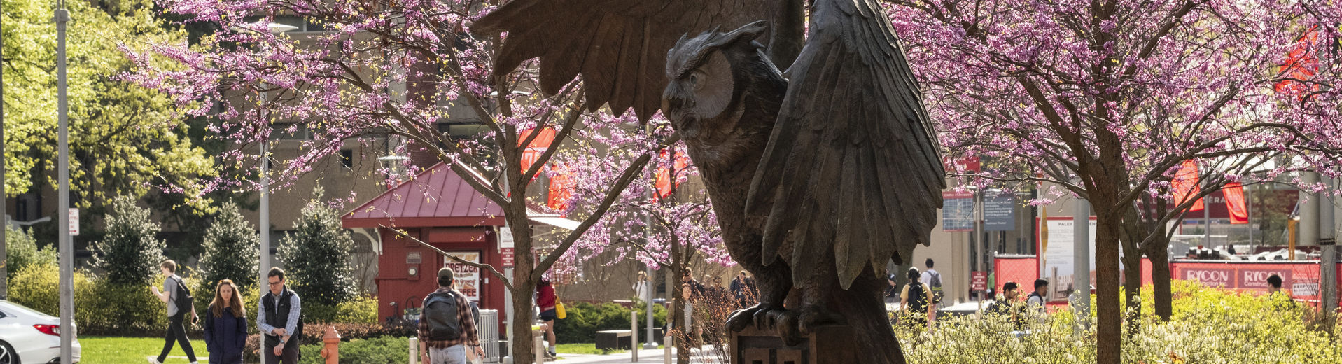 Students walking on Main Campus on a sunny spring day