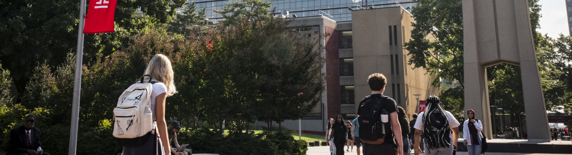 Students in Pollett Walk on Main Campus