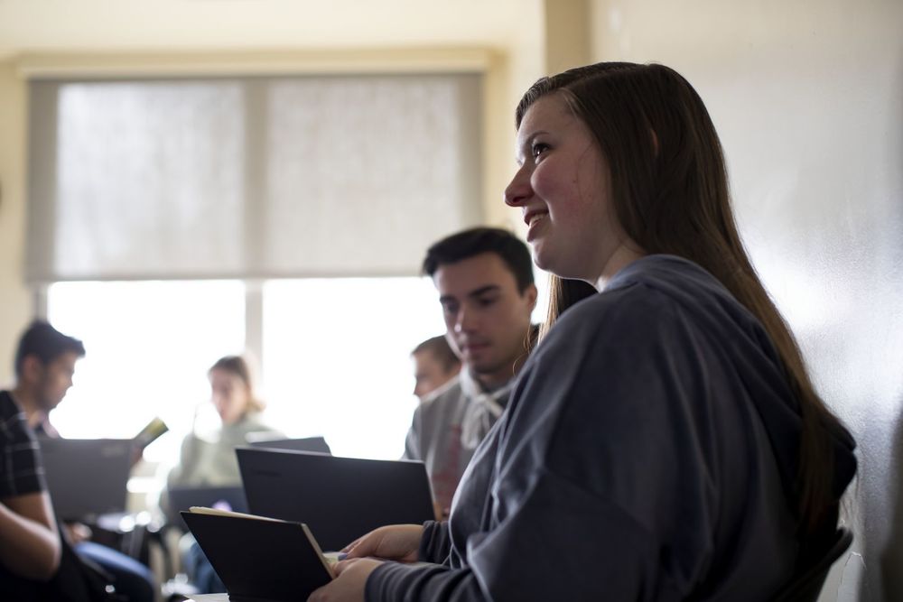 Temple students pay close attention to a class discussion.